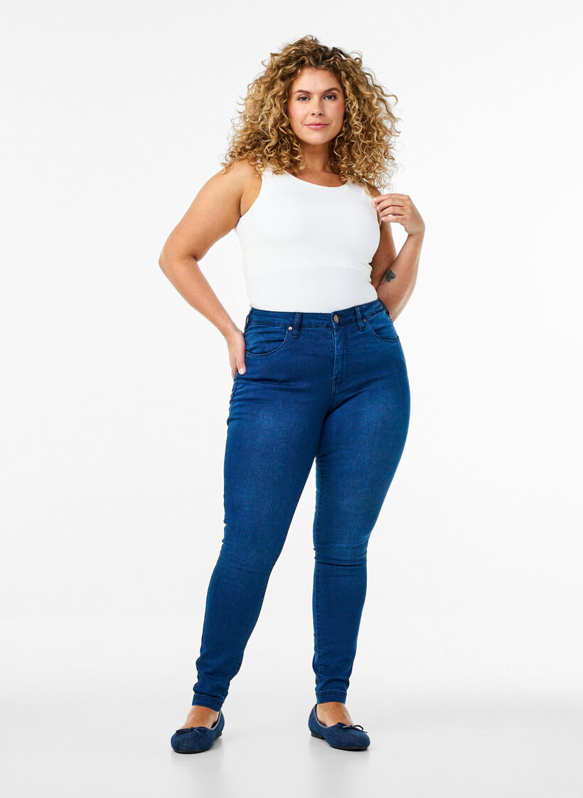 Super waskie jeansy Amy z wysokim stanem, Blue Denim, Model image number 0