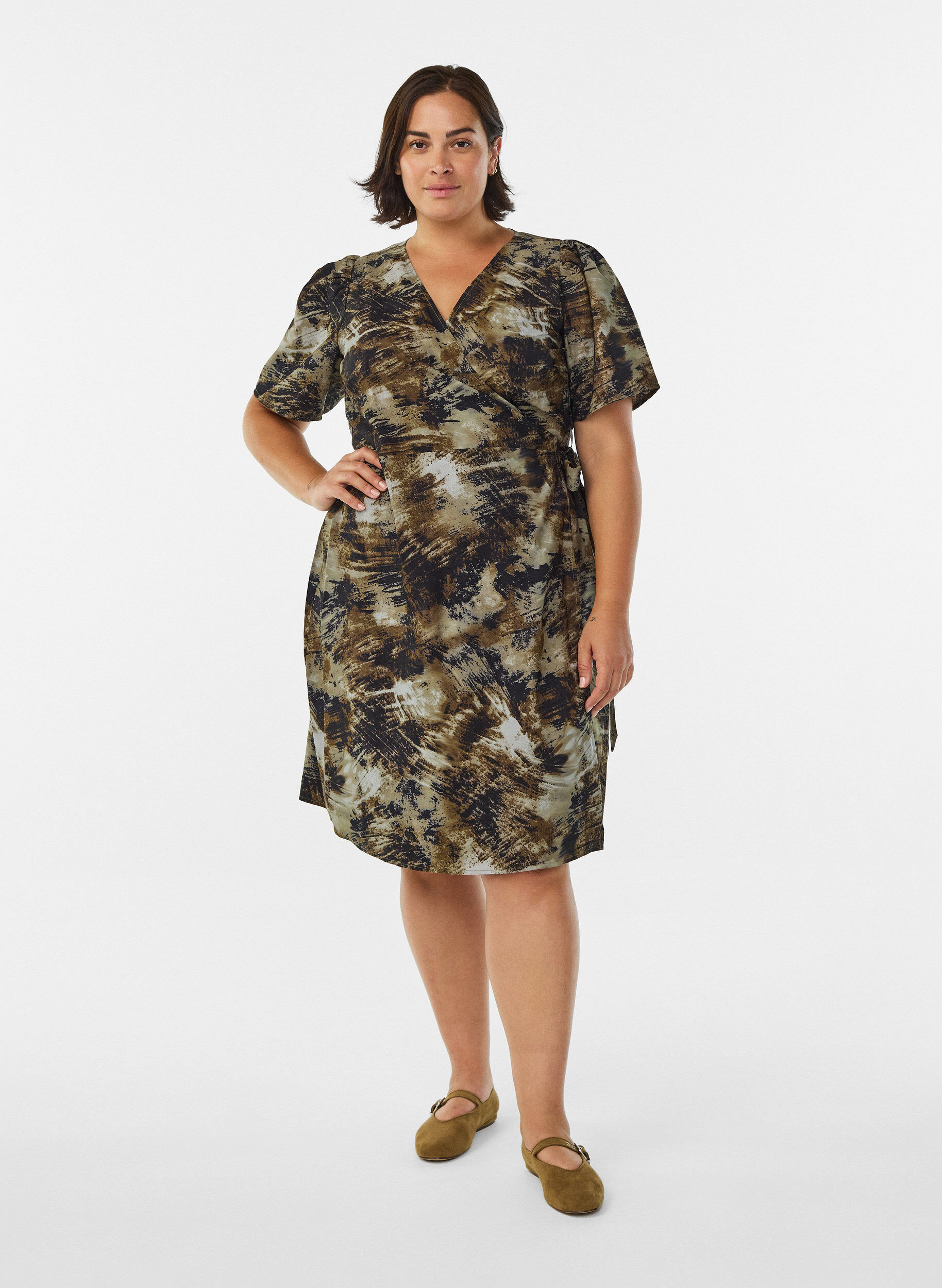 Zizzi Kopertowa sukienka z nadrukiem, Zielony, Model image number 1