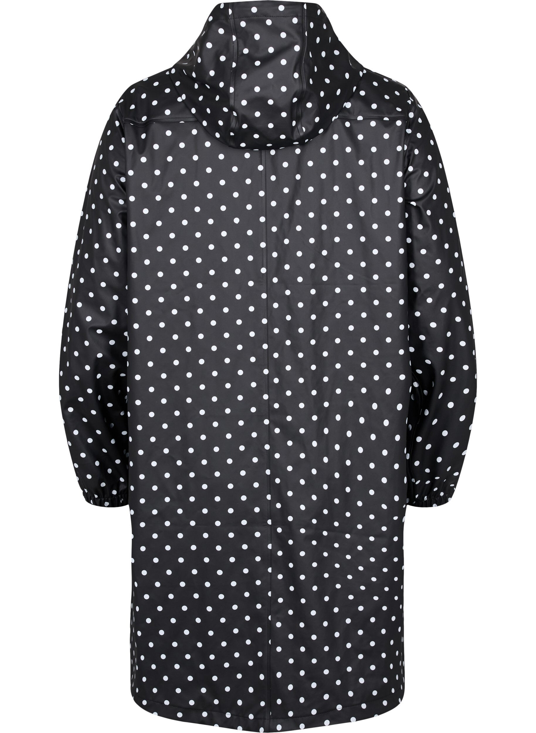 Zizzi Hooded polka dot rain jacket, Black W/White Dot, Packshot image number 1