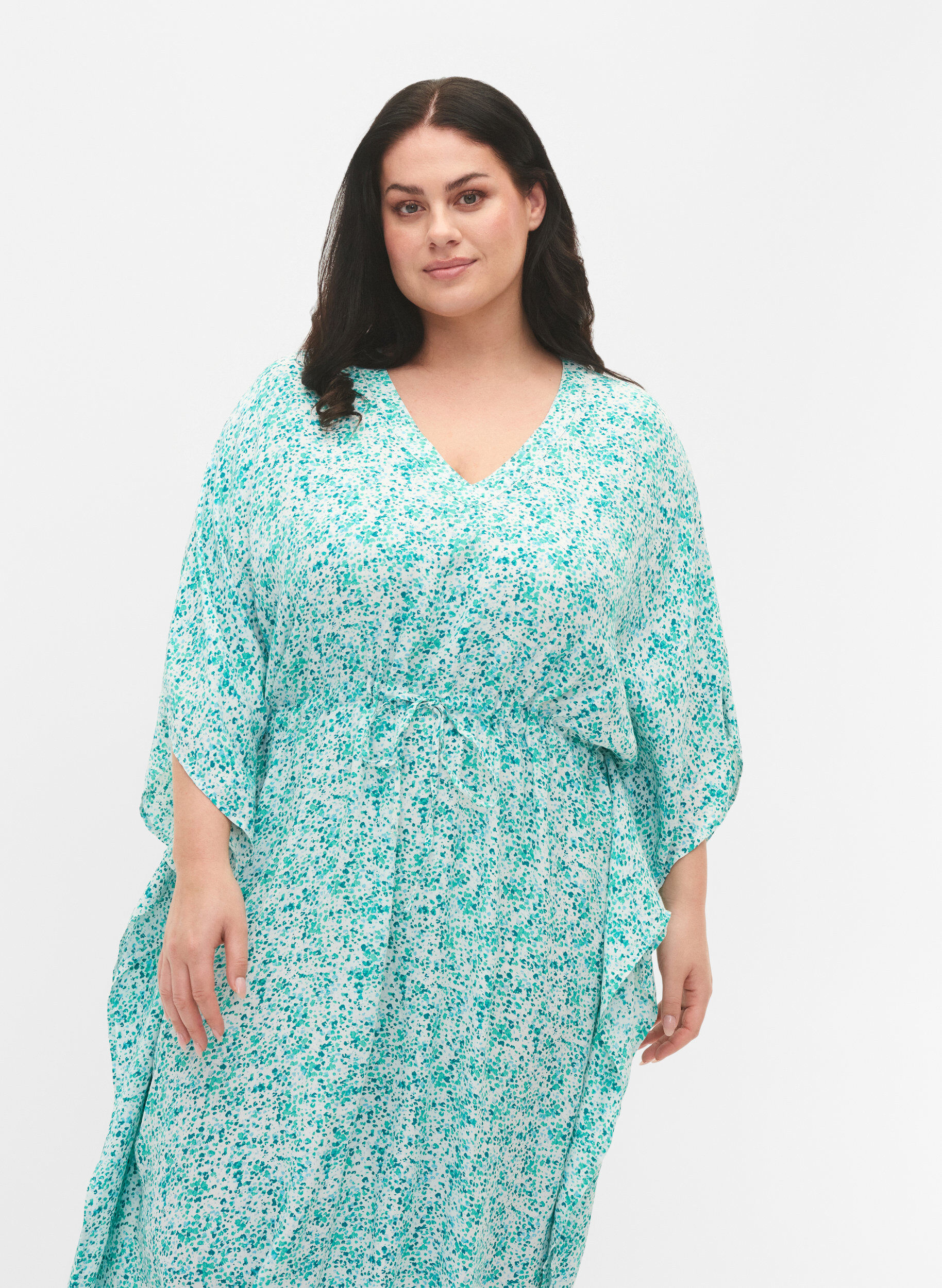 Zizzi Sukienka kaftan z wiskozy z nadrukiem, Green Dot, Model image number 2