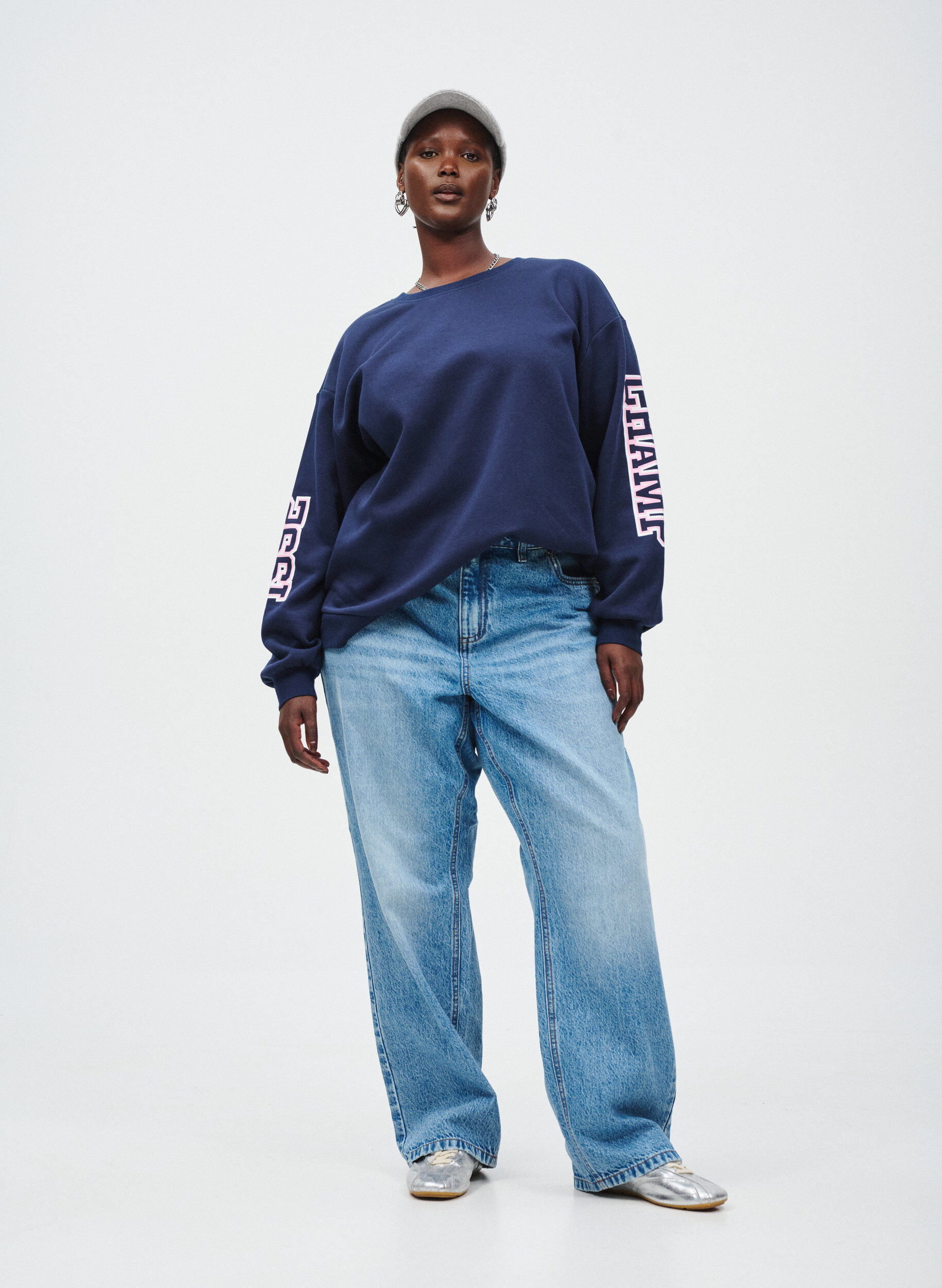 Zizzi Bluza z nadrukiem na rekawach i z tylu, Niebieskie, Image image number 0