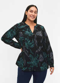Flash – bluzka z dlugim rekawem i nadrukiem, Black Scarab Flower, Model