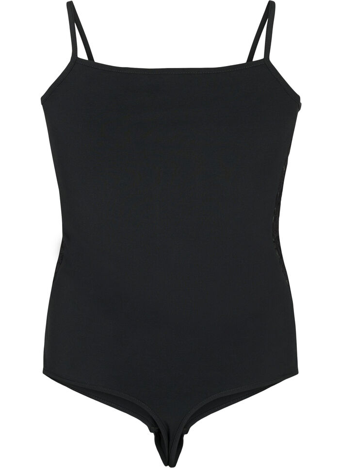 Bodystocking z koronka i waskimi ramiaczkami, Black, Packshot image number 1