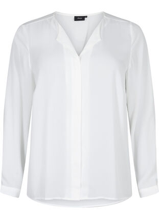Jednokolorowa koszula z dekoltem w szpic, Bright White, Packshot image number 0