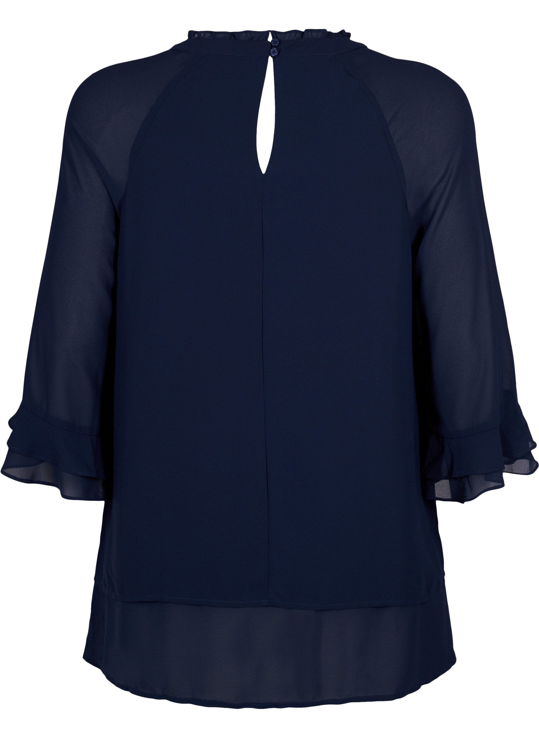 Zizzi Bluzka z asymetrycznym rabkiem i rekawem 3/4, Navy Blazer, Packshot image number 1