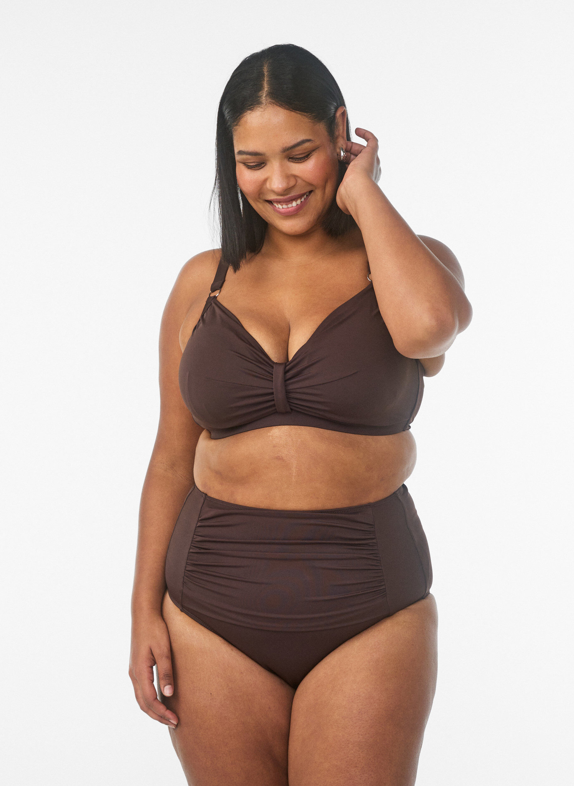 D&oacute;l bikini z wysokim stanem, Brązowy, Model