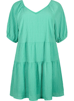 Krótka, trapezowa sukienka z dekoltem w szpic, Deep Mint, Packshot image number 0