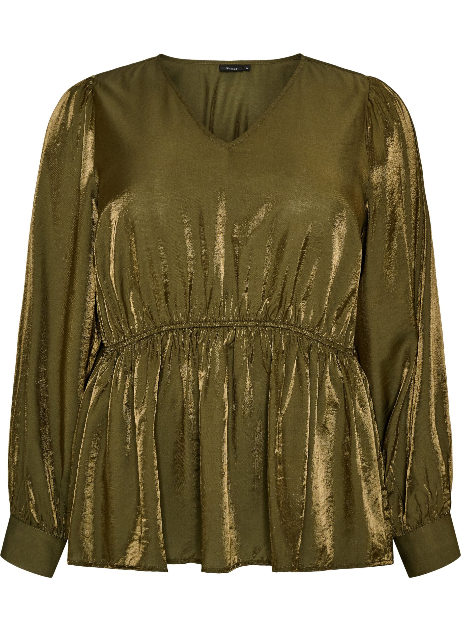 ZizziBlyszczaca bluzka z wiskozy z efektem peplum, Zielony, Packshot image number 0