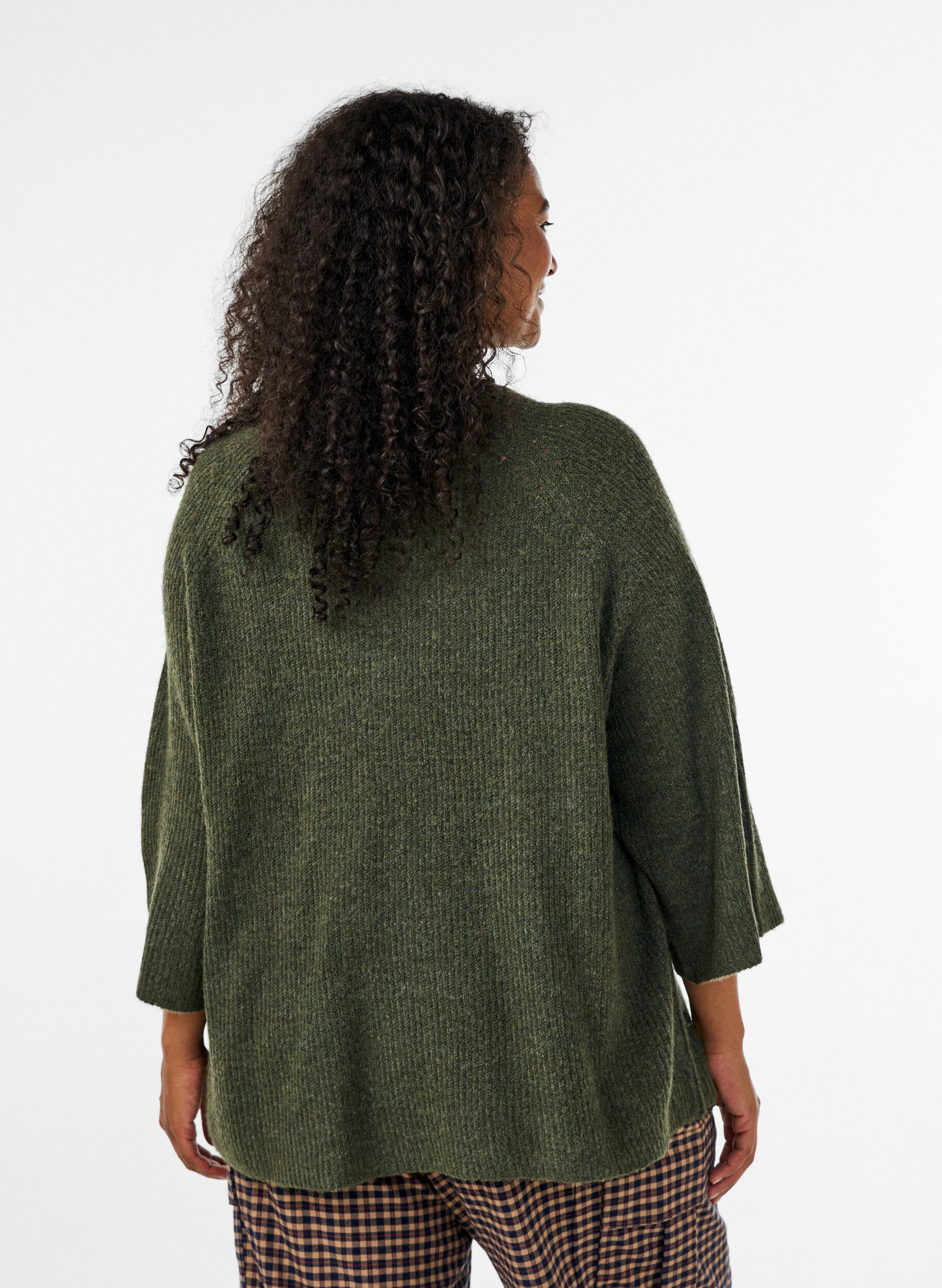 ZizziPrazkowany sweter z rekawami 3/4, Zielony, Model image number 2