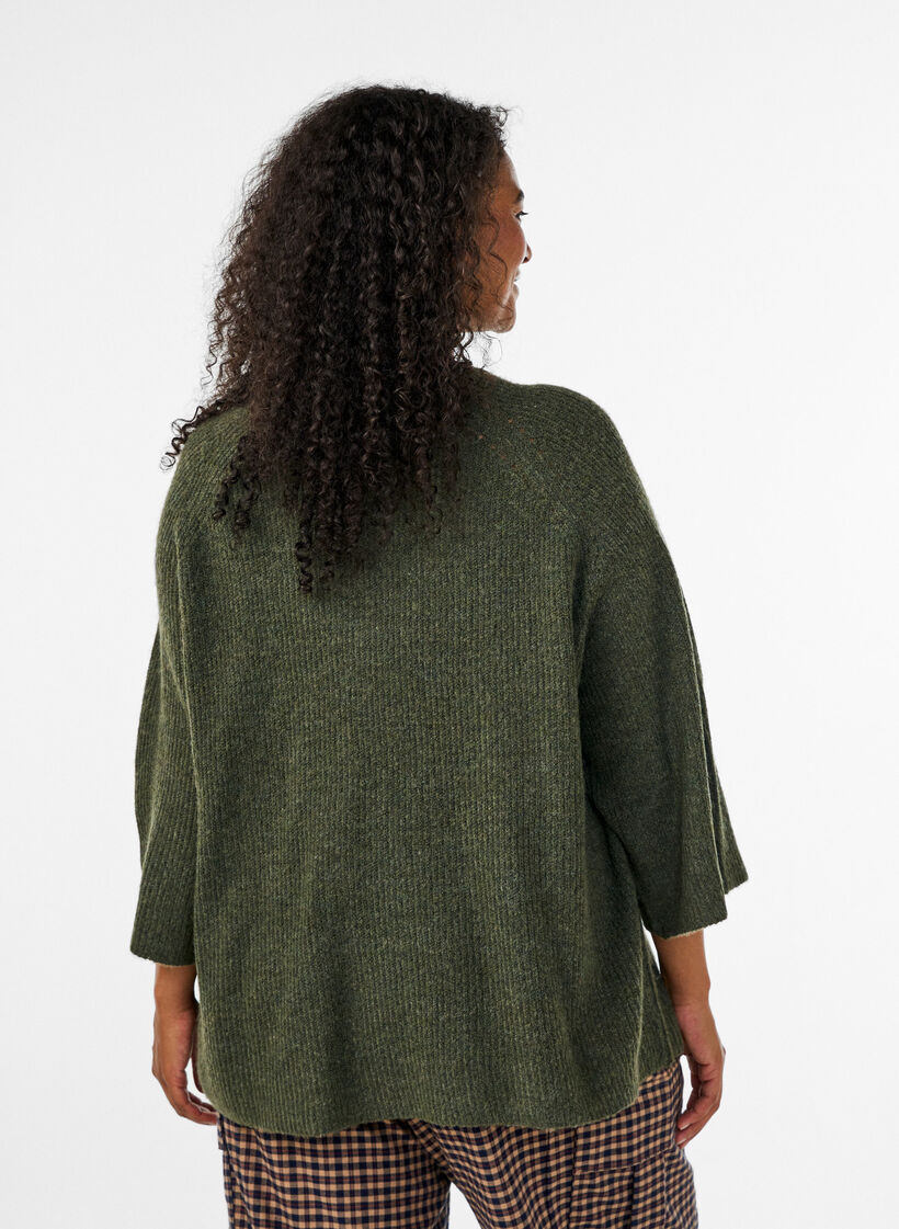 Prazkowany sweter z rekawami 3/4, Zielony, Model image number 2