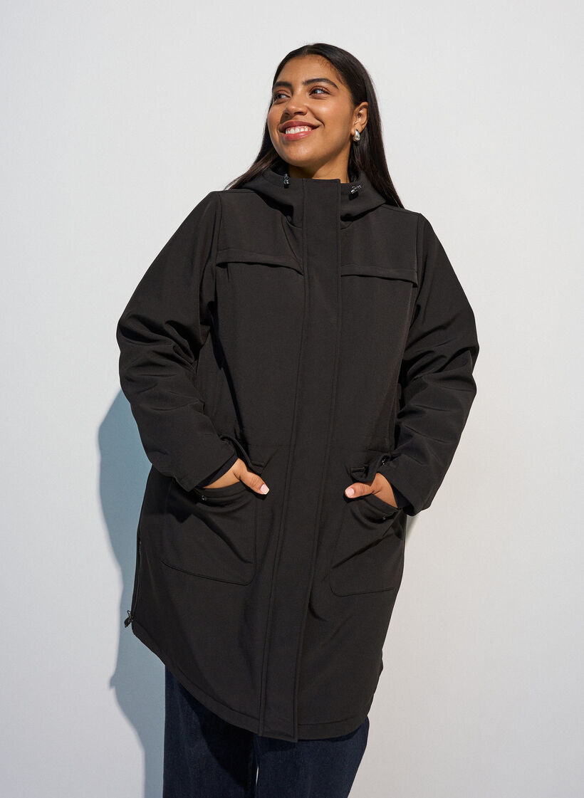 Hydrofobowa kurtka softshell z pikowana podszewka, Czarne, Model image number 0