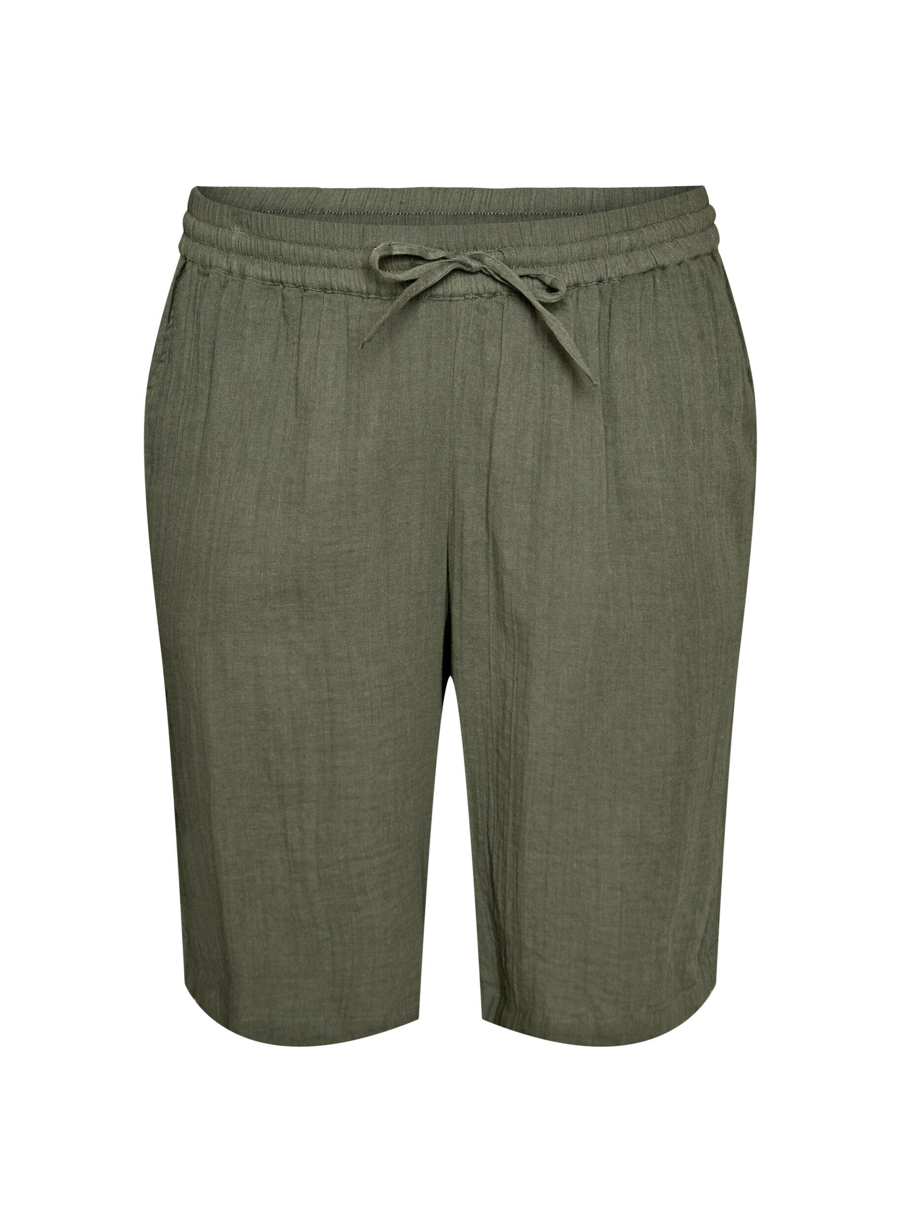 Luzne szorty z bawelnianej musliny z wysoka talia