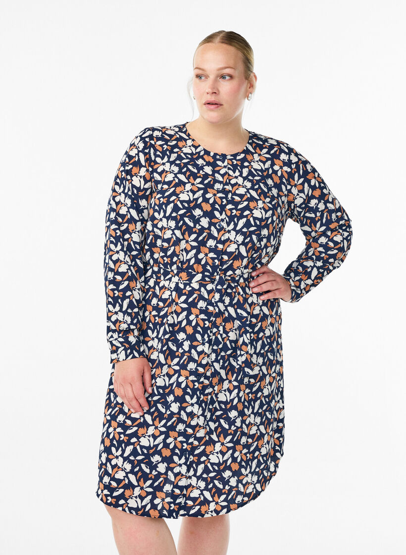 Dluga sukienka koszulowa z paskiem do wiazania, Niebieskie, Model image number 0