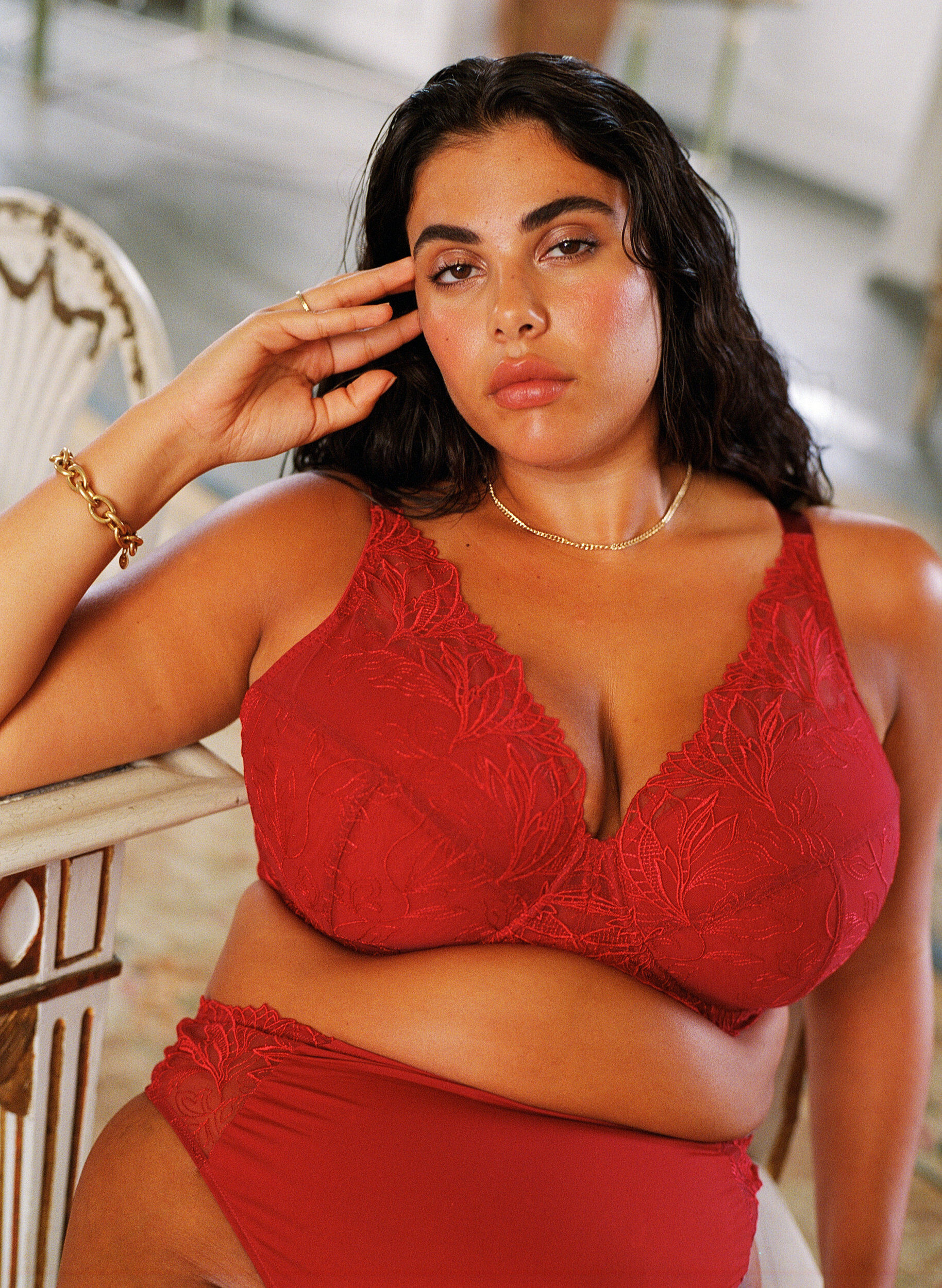 Zizzi Usztywniany koronkowy biustonosz z fiszbinami, Czerwony, Image image number 0