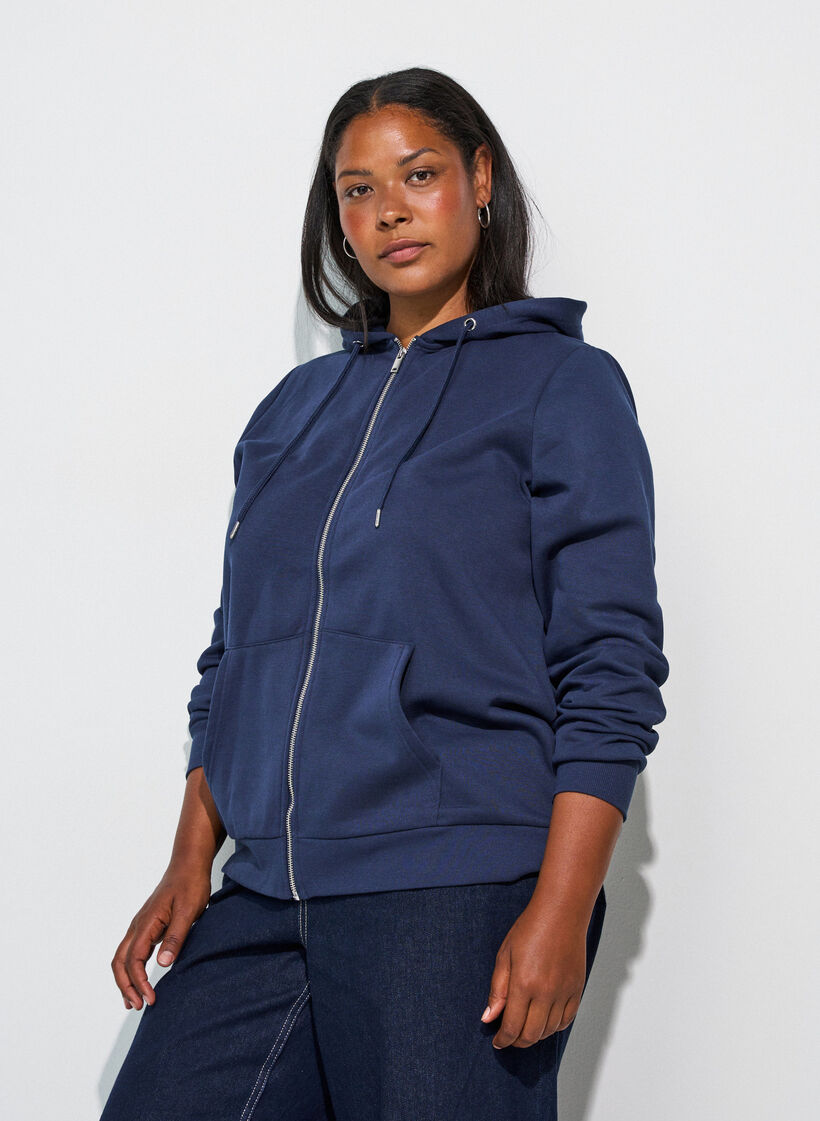 Bluza z kapturem, zamkiem blyskawicznym i kieszeniami, Niebieskie, Model image number 0