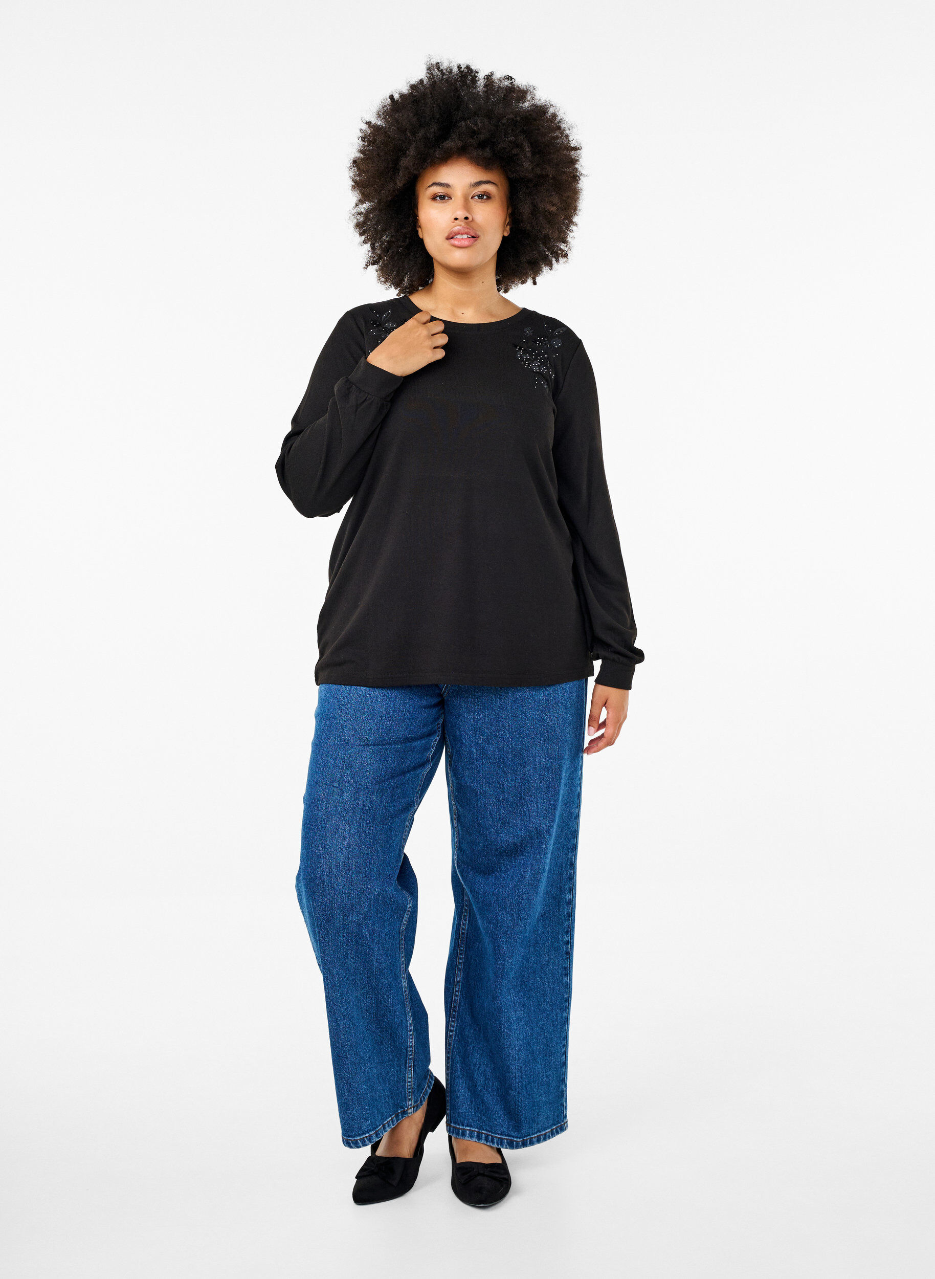 Zizzi Bluzka z haftem i dzetami, Black, Model image number 2