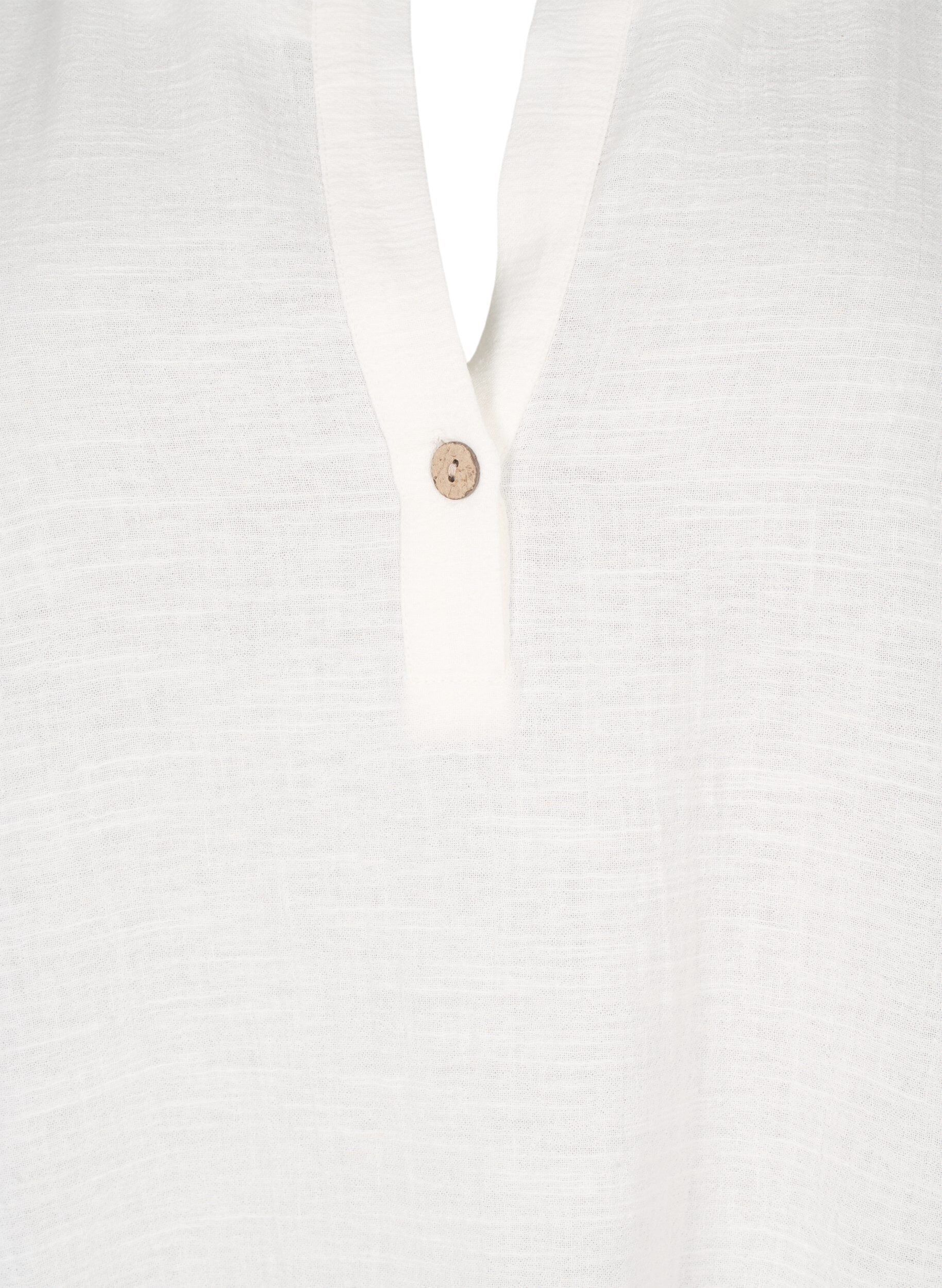 Zizzi Tunika z rekawami 3/4 z mieszanki bawelny i lnu, Off-White, Packshot image number 2