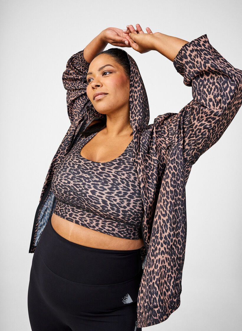 Biustonosz sportowy z nadrukiem lamparta o fasonie racerback, Brązowy, Image image number 0