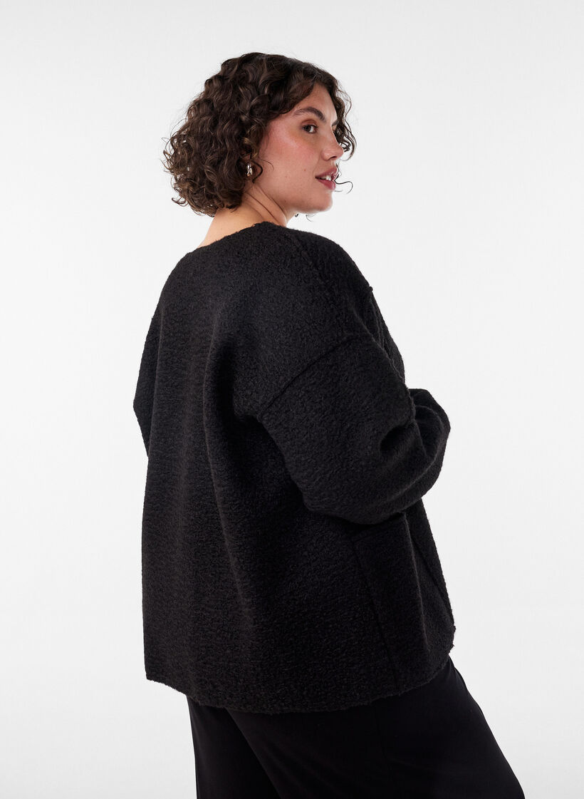 Luzny kardigan z kieszeniami, Czarne, Model image number 2