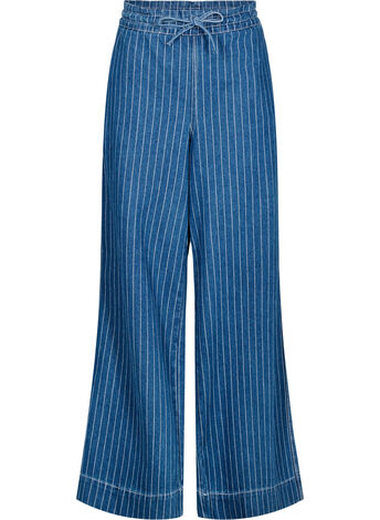 Jeansy z szerokimi nogawkami i paskami, Niebieskie, Model