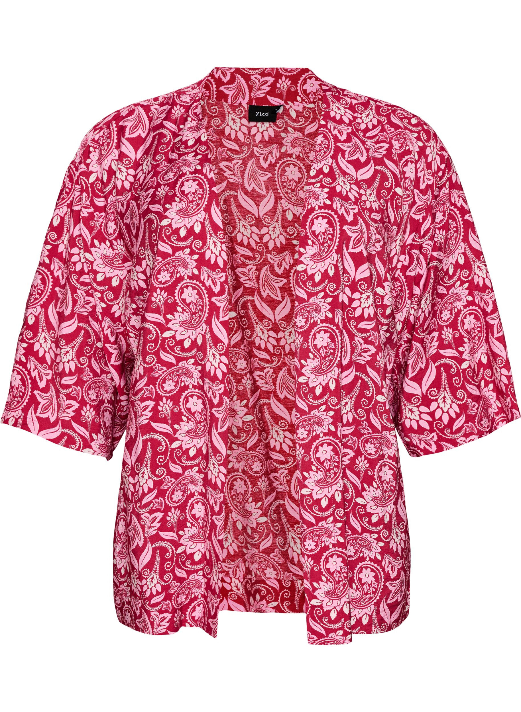 ZizziKr&oacute;tkie kimono z wiskozy z rekawami 3/4, R&oacute;żowy, Packshot image number 0