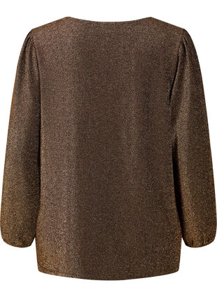 Brokatowa bluzka z bufiastymi rekawami, Black Copper, Packshot image number 1