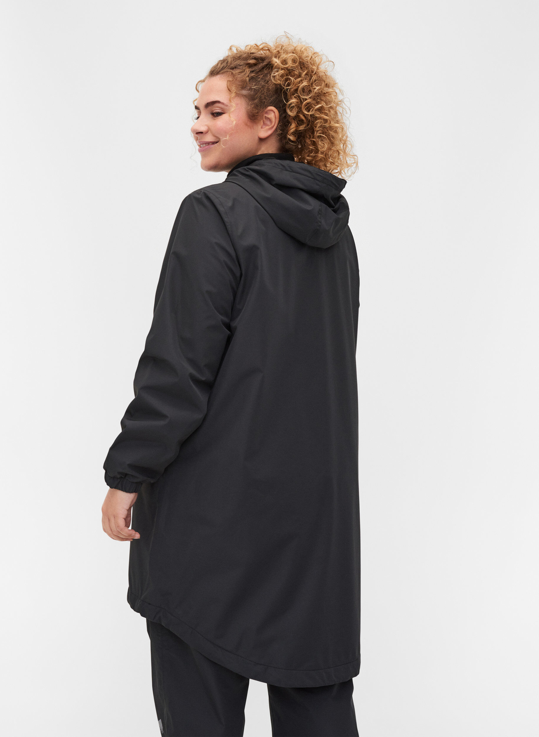 Zizzi Hooded rain jacket with reflective piping, Black, Model image number 1