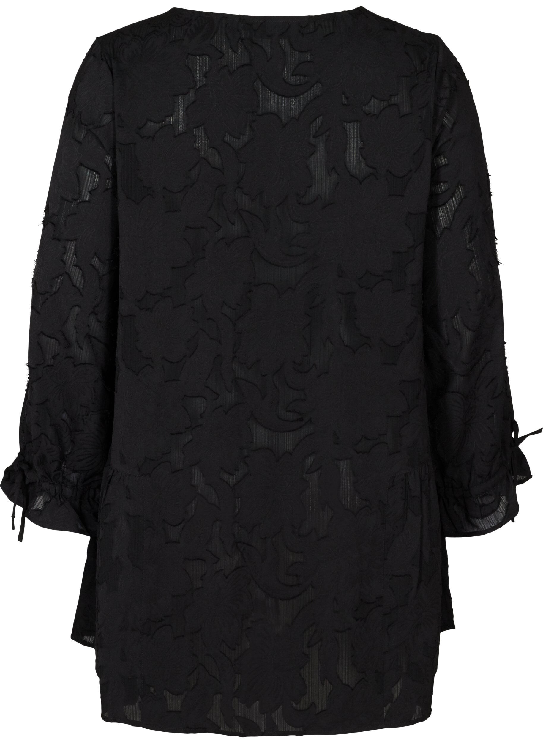 Zizzi Loose V-neck tunic, Black, Packshot image number 1