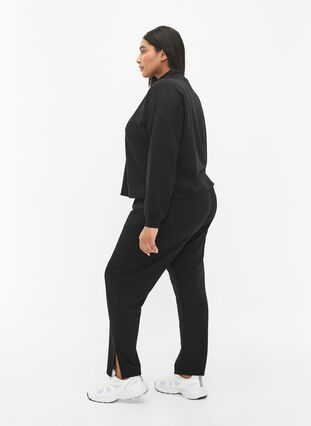 Spodnie z mieszanki modalu z rozcieciem, Black, Model image number 4