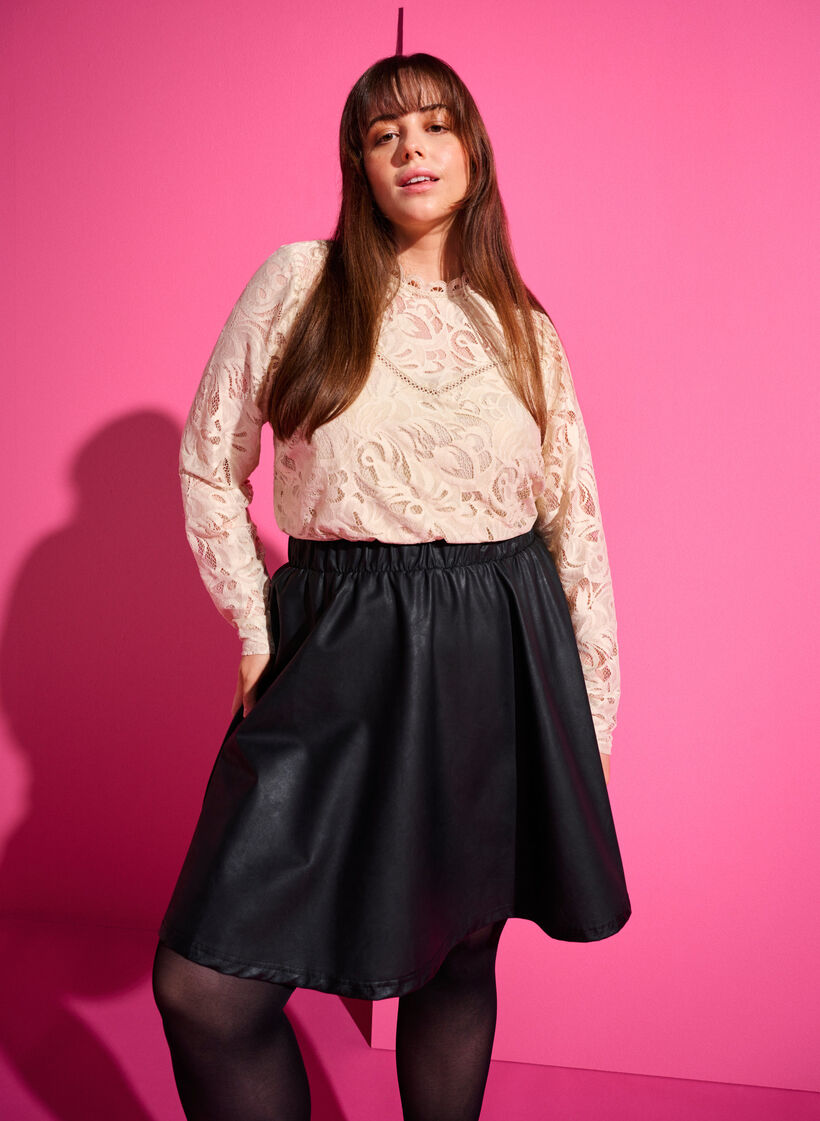 Koronkowa bluzka z dlugim rekawem, Champagne, Image image number 0