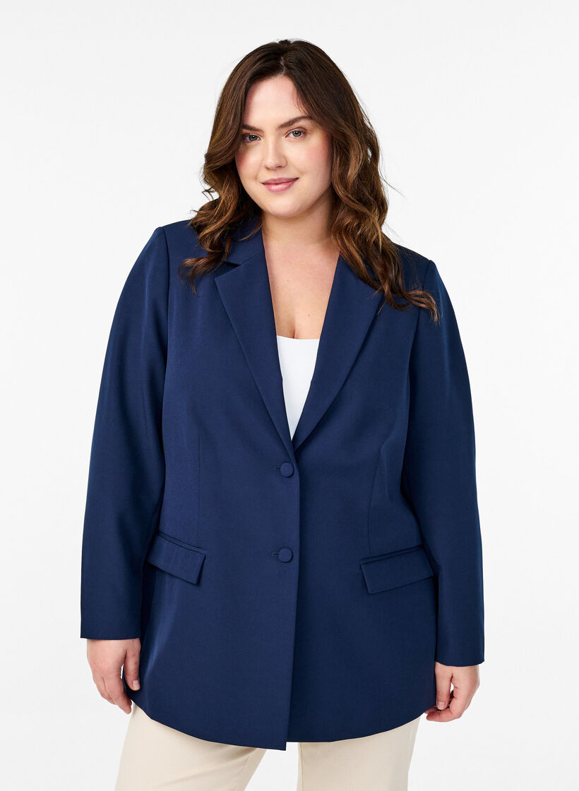 Klasyczny blezer zapinany na guziki, Niebieskie, Model image number 0