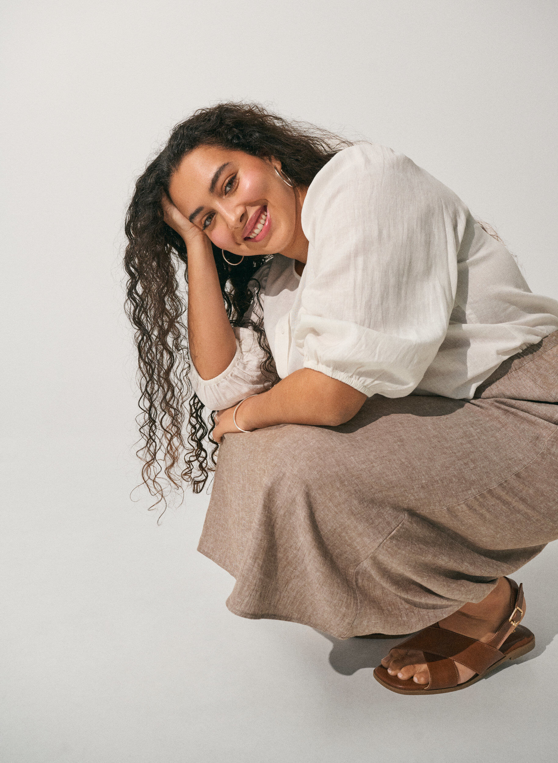 Zizzi Bluzka koszula z lnu i wiskozy z 3/4-sleeves, Biały, Image image number 0