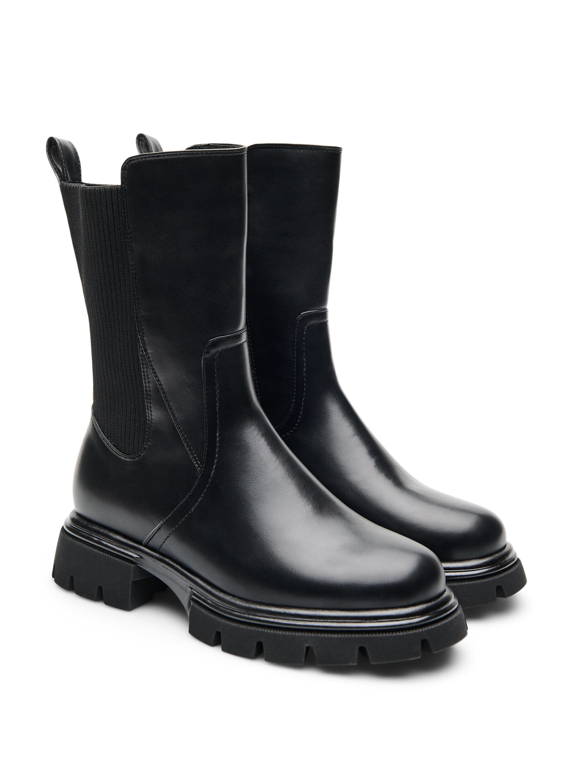 ZizziButy Chelsea z grubejsza podeszwa i lam&oacute;wkami z ryflowanej gumy, Czarne, Packshot image number 1
