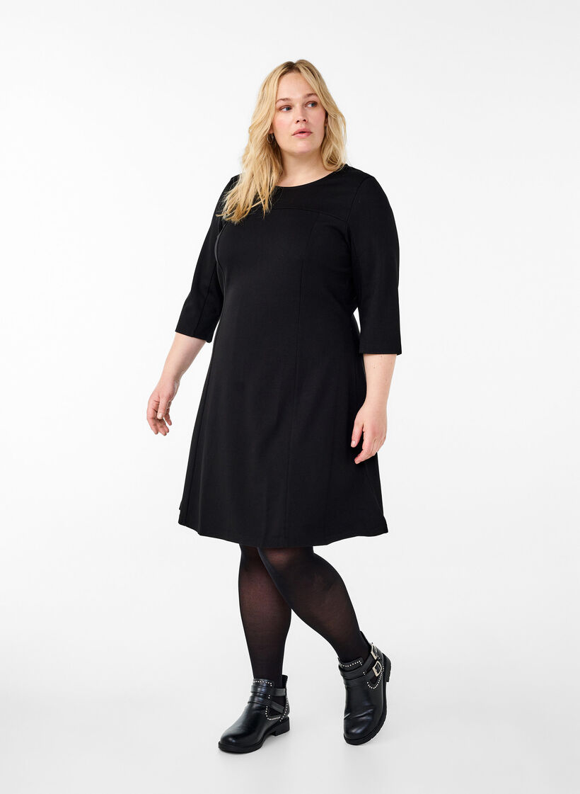 Sukienka w ksztalcie litery A z rekawem 3/4, Czarne, Model image number 1