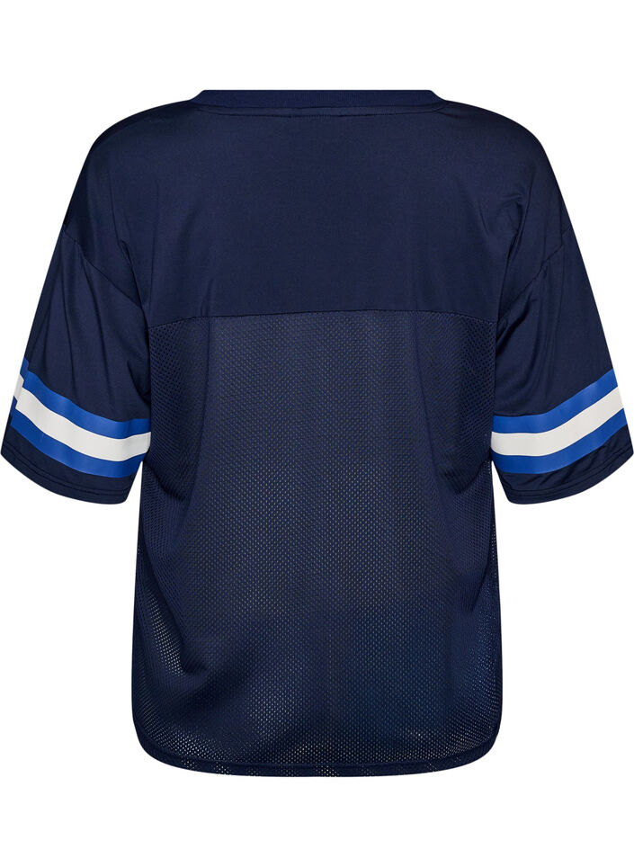 Koszulka treningowa z dekoltem w ksztalcie litery V i nadrukiem z przodu, Niebieskie, Packshot