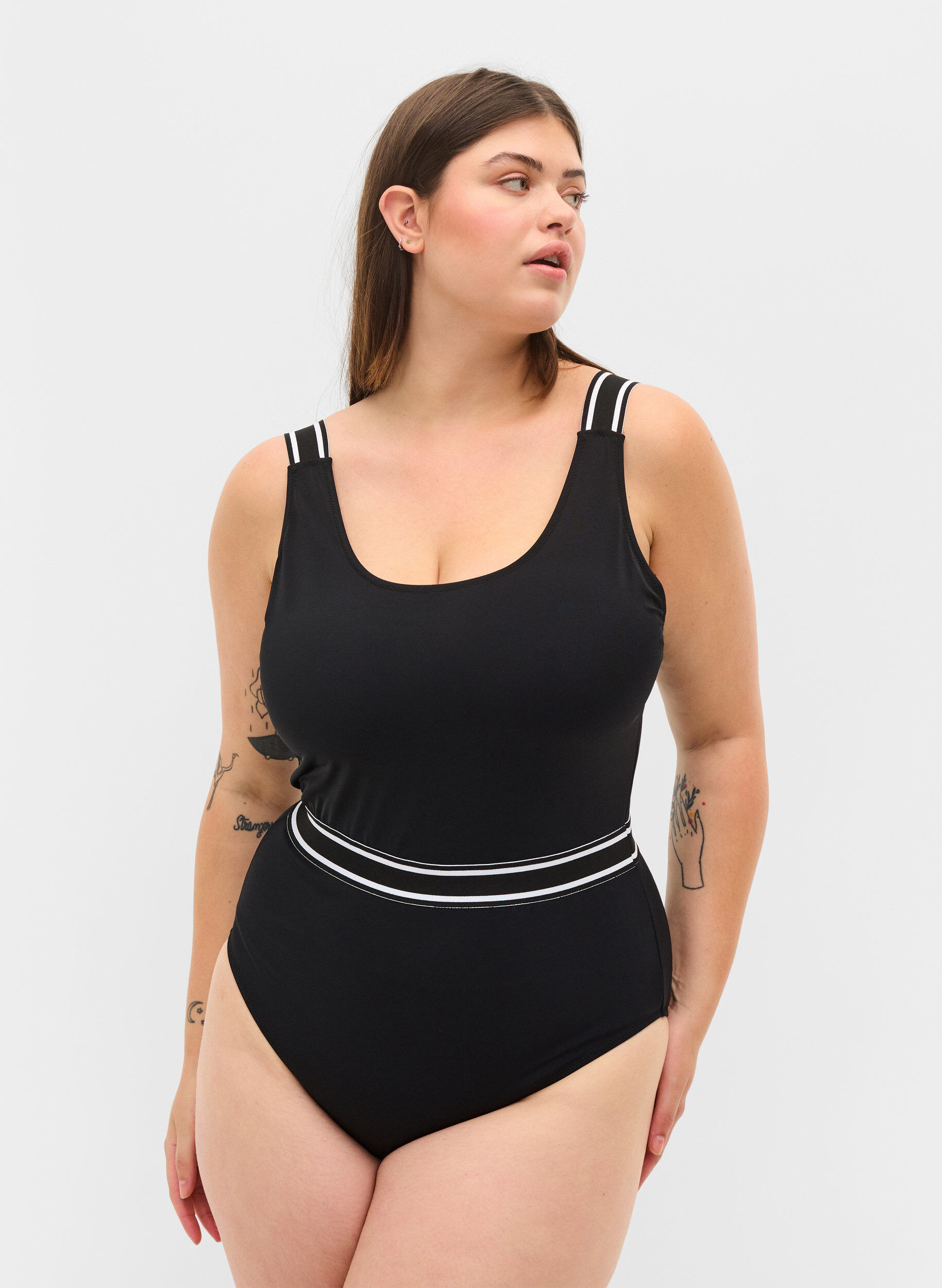 Zizzi Bathing suit with rounded neckline, Black, Model image number 0