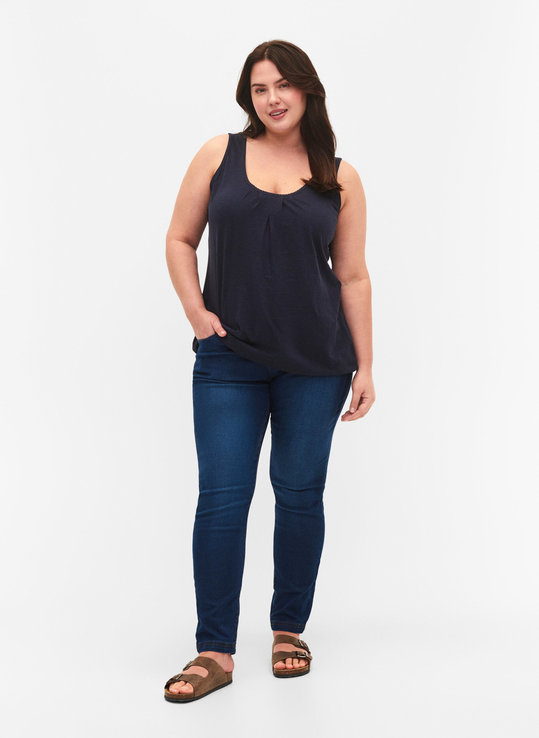 Zizzi Bawelniany top z koronkowym wykonczeniem, Navy Blazer, Model image number 2