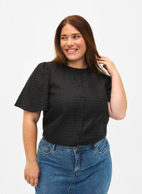 Bluzka koszulowa z lyocellu z faktura, Black, Model