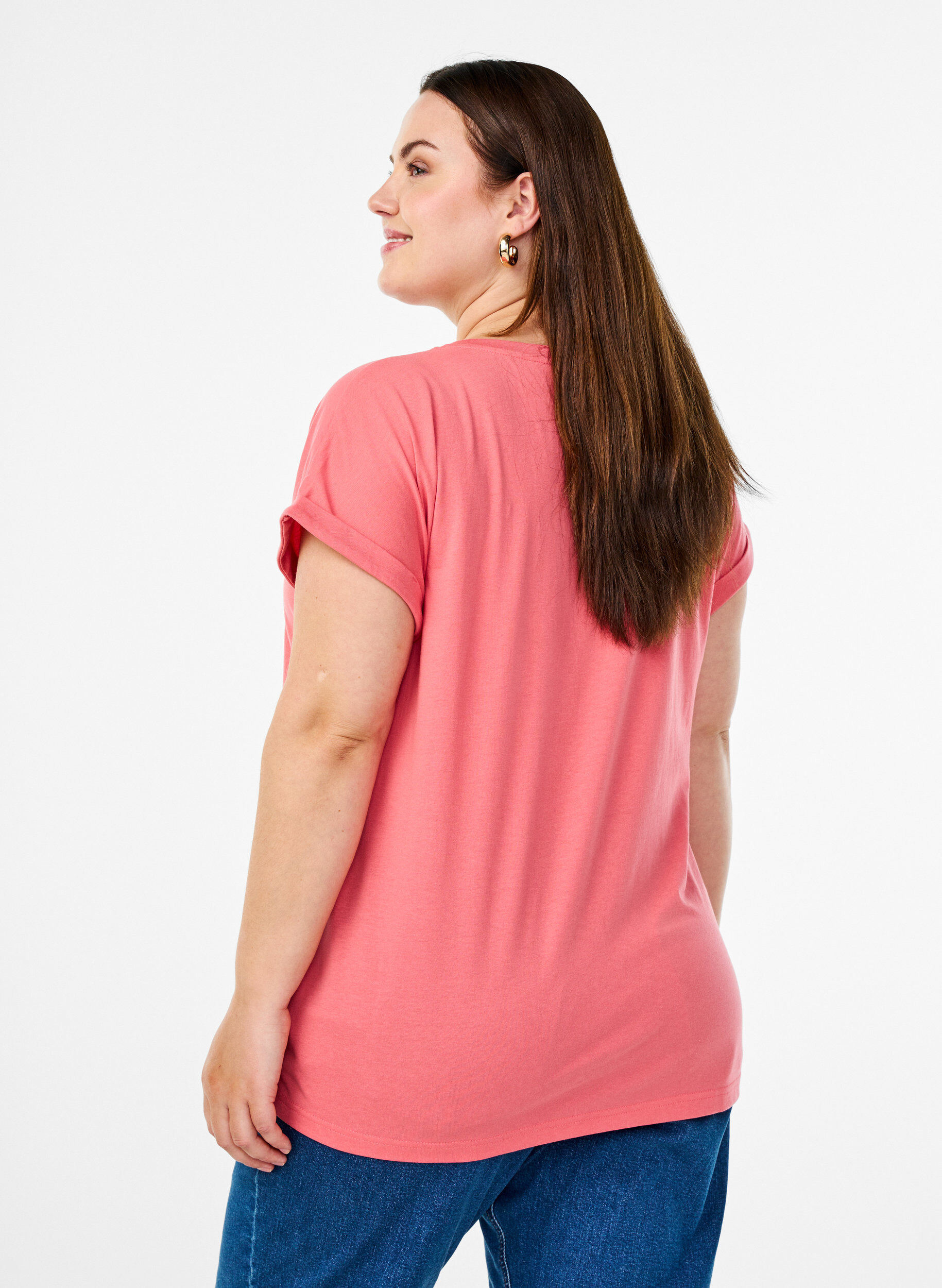 ZizziT-shirt z kr&oacute;tkim rekawem z mieszanki bawelny, R&oacute;żowy, Model image number 2
