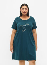 Koszula nocna z krótkim rekawem, wykonana z bawelny organicznej, Deep Teal Lets, Model