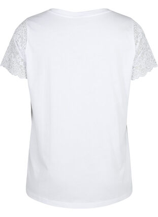Bawelniany t-shirt z krótkimi, koronkowymi rekawami, Bright White, Packshot image number 1