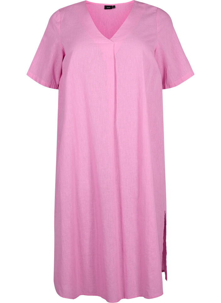 Bawelniana sukienka typu kaftan z domieszka lnu, Różowy, Packshot image number 0