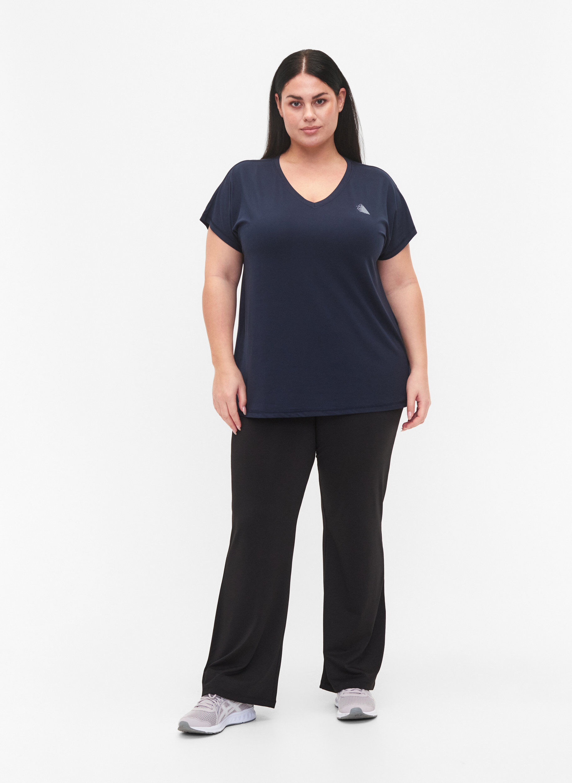 Zizzi Luzna koszulka treningowa z dekoltem w szpic, Niebieskie, Model image number 1