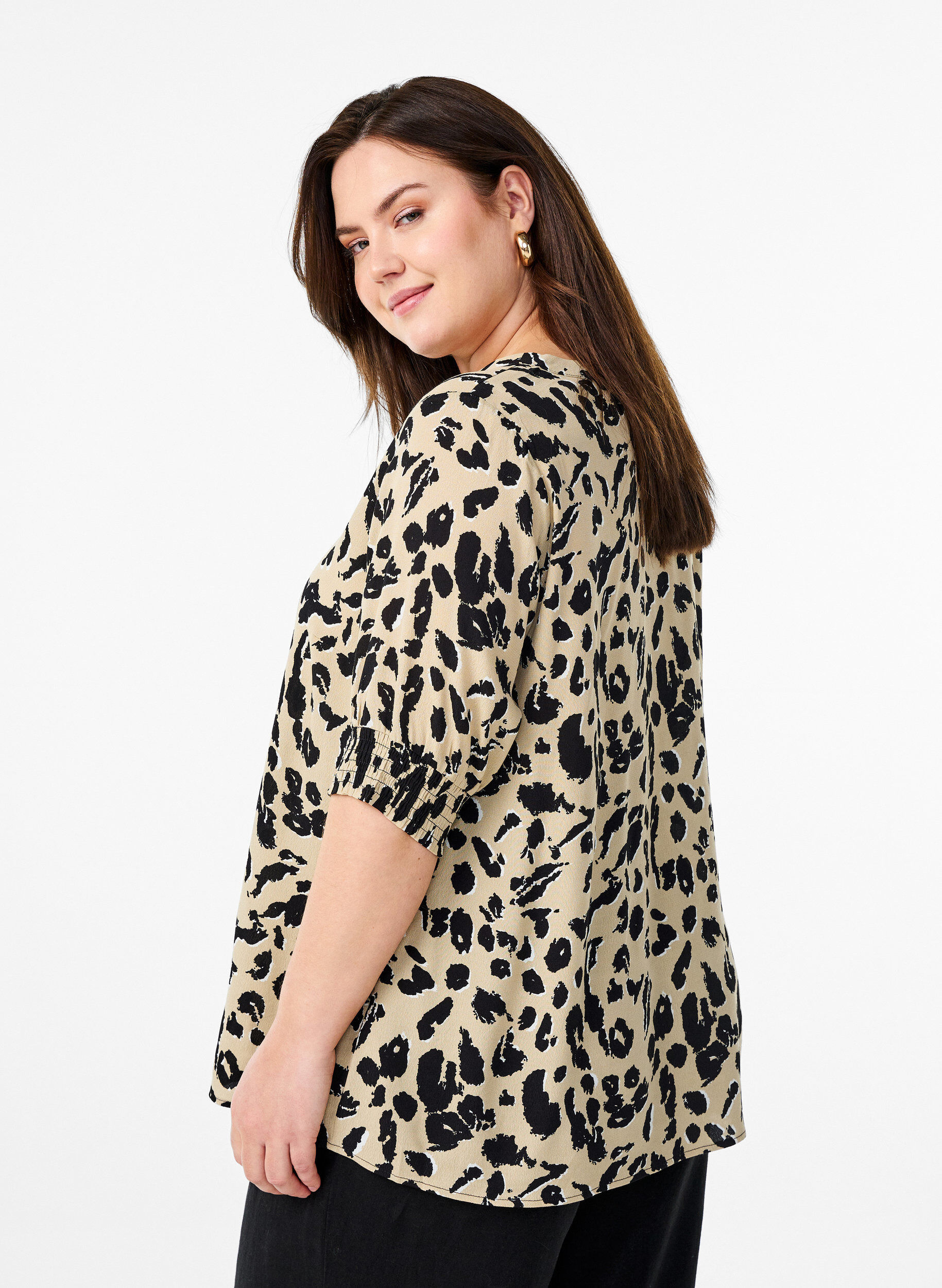 Zizzi Bluzka z wiskozy z kr&oacute;tkim rekawkiem, Beżowy, Model image number 2