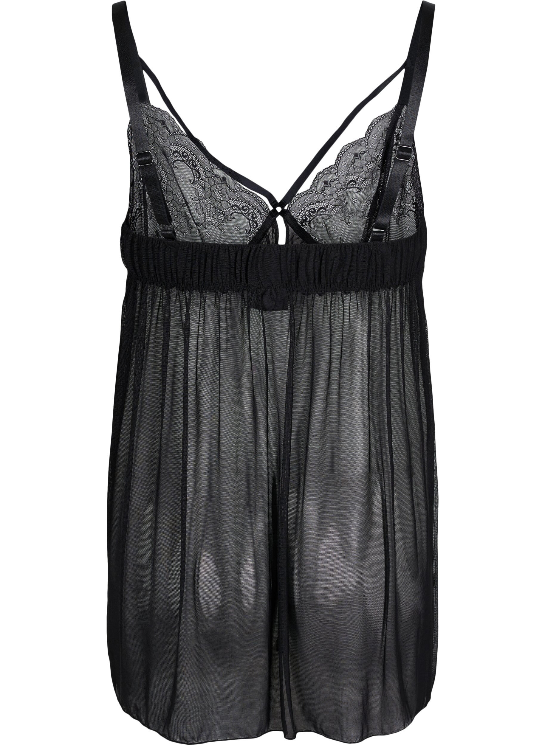 Zizzi Transparent chemise with lace, Black, Packshot image number 1