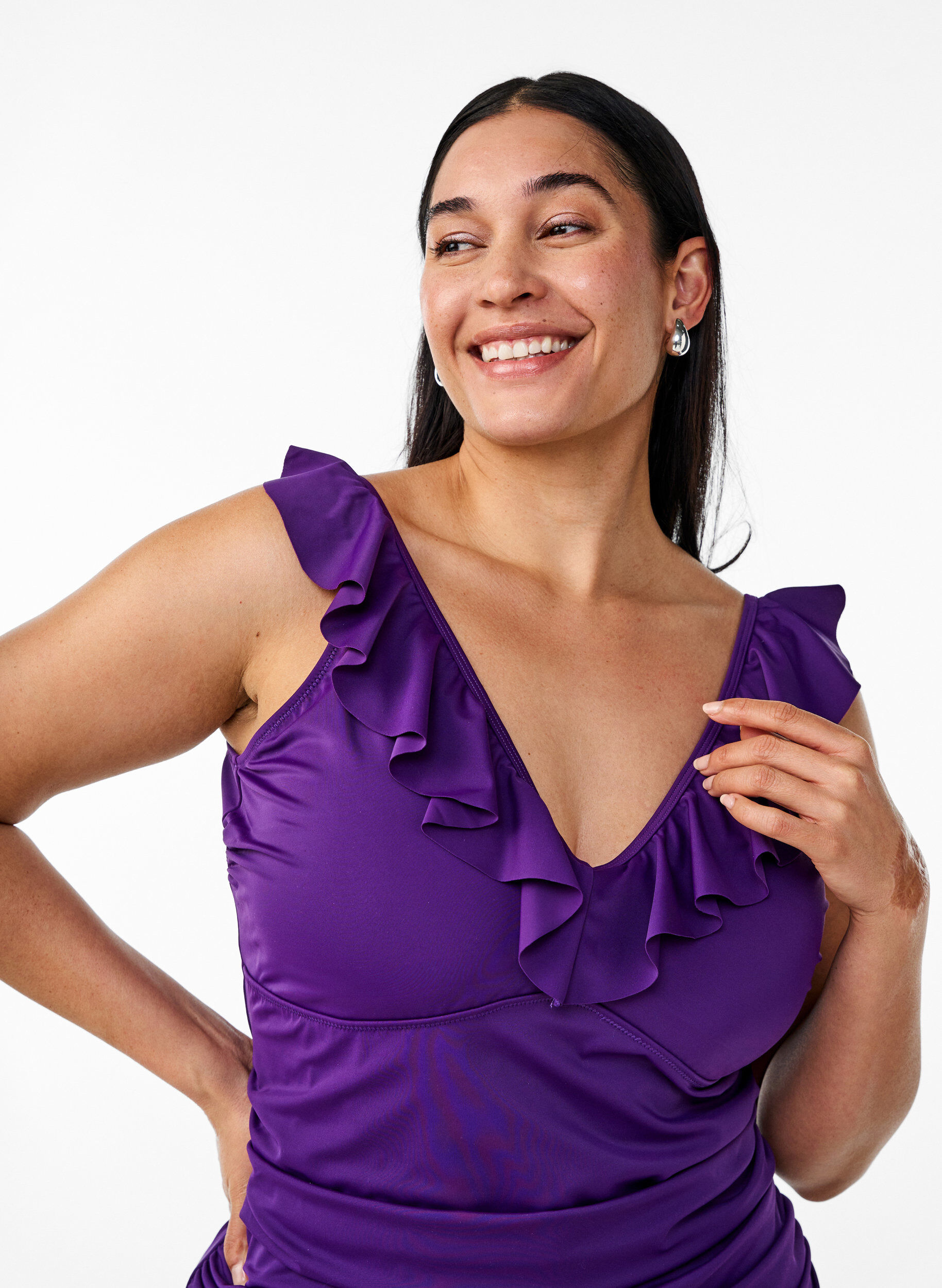 Zizzi Str&oacute;j kapielowy z falbankami i wyjmowanymi wkladkami, Fioletowy, Model image number 2