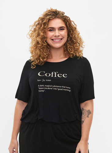 Koszulka do spania z wiskozy z krótkim rekawem, Black Coffee, Model image number 0