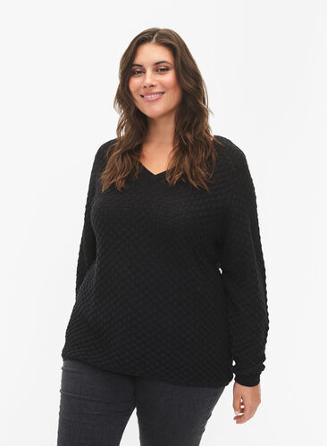 Wzorzysty sweter z bawelny organicznej, Black, Model image number 0