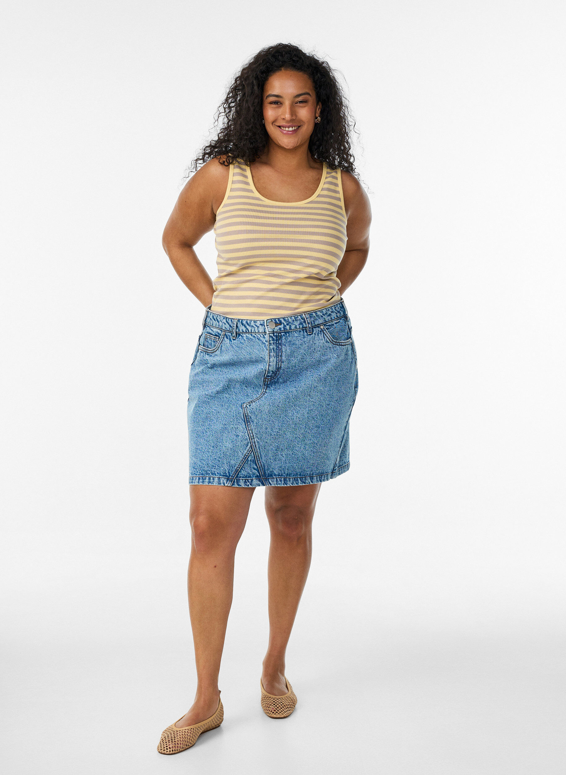ZizziTank top w paski o prazkowanej strukturze, Ż&oacute;łty, Model image number 1
