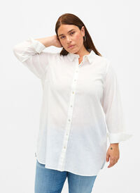 Koszula o przedluzonym kroju wykonana z lnu i bawelny, Bright White, Model